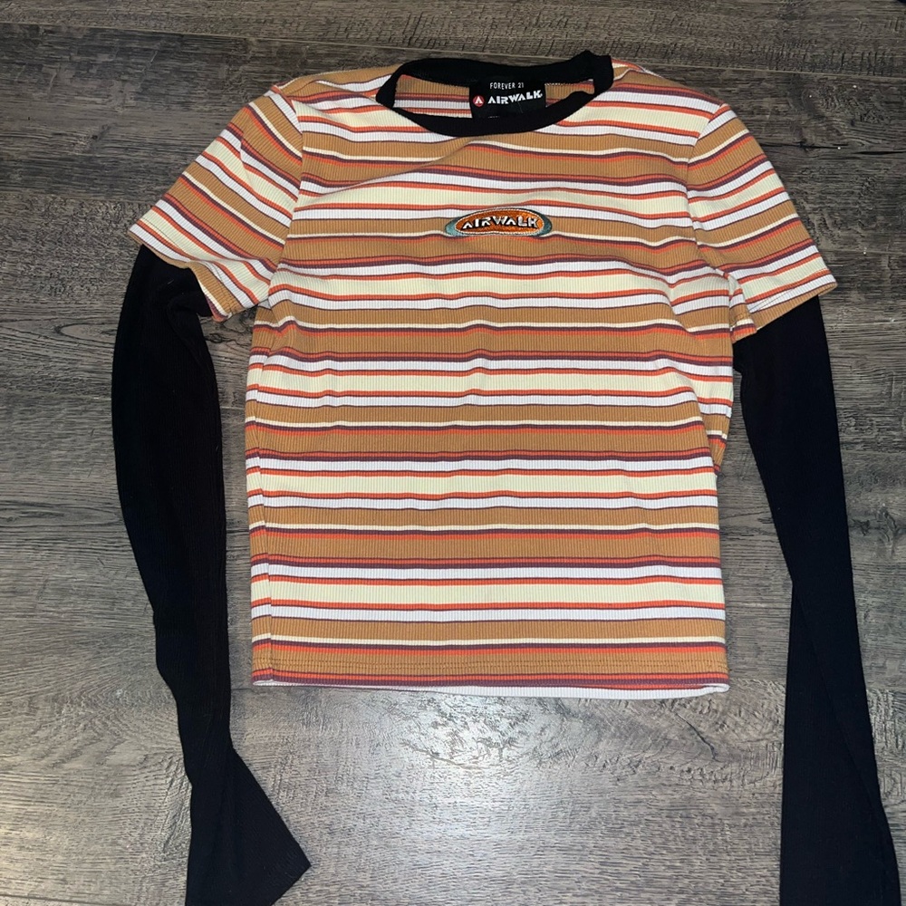 Striped Women’s Shirt with Black Sleeves